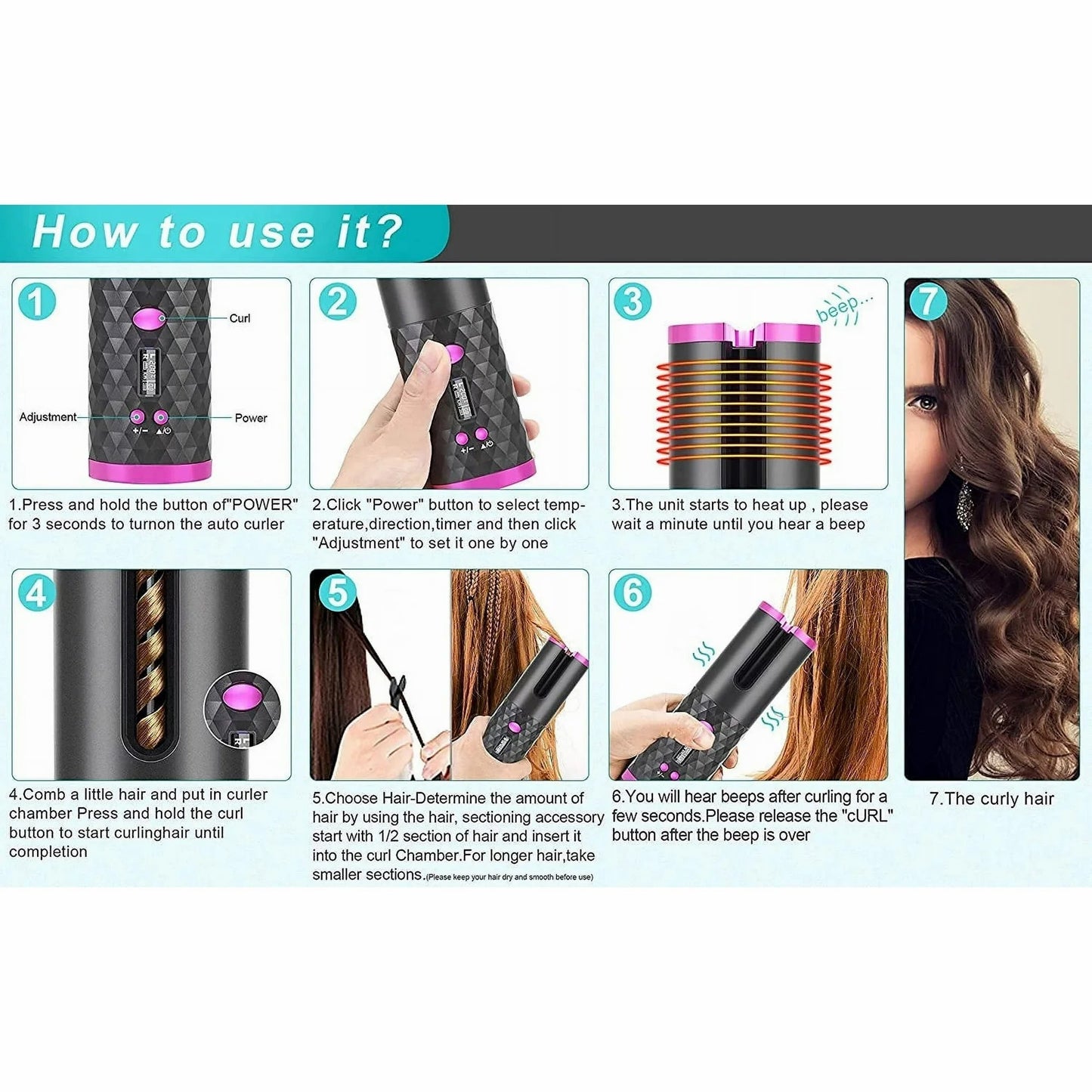 Rechargeable Automatic Hair Curler – Portable Ceramic Curling Iron