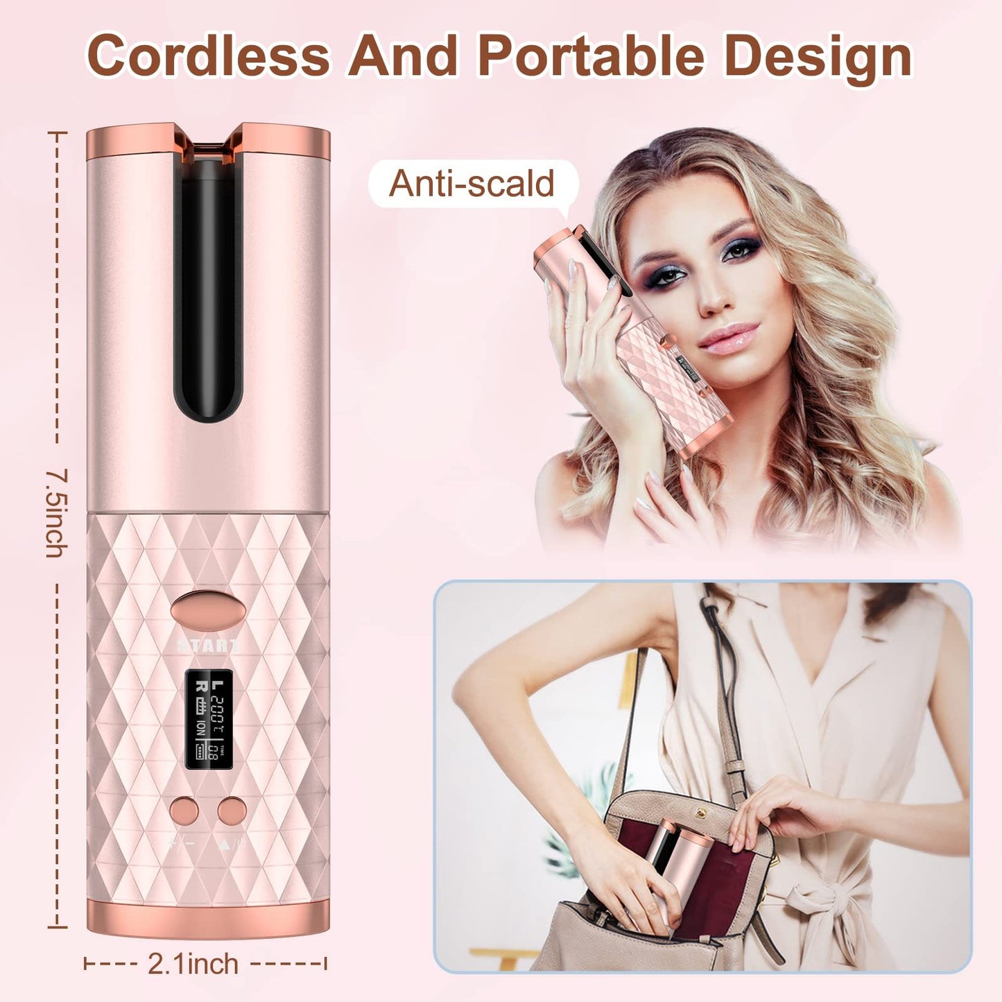Rechargeable Automatic Hair Curler – Portable Ceramic Curling Iron