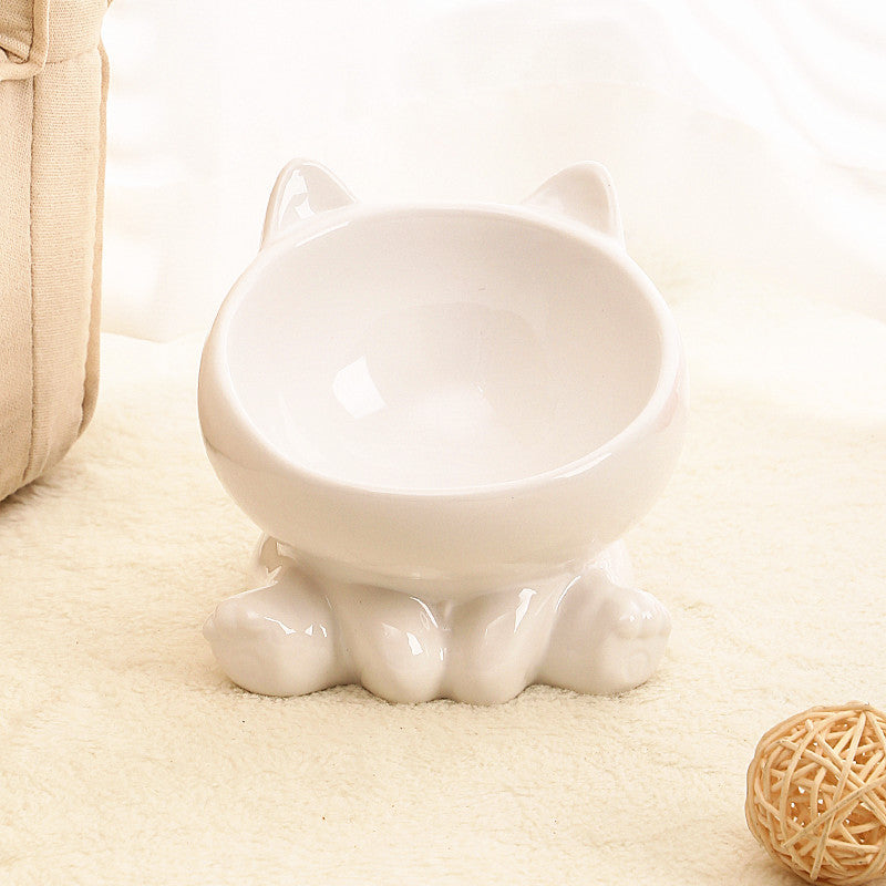 Ceramic Oblique Cat Dog Bowl with Neck Guard