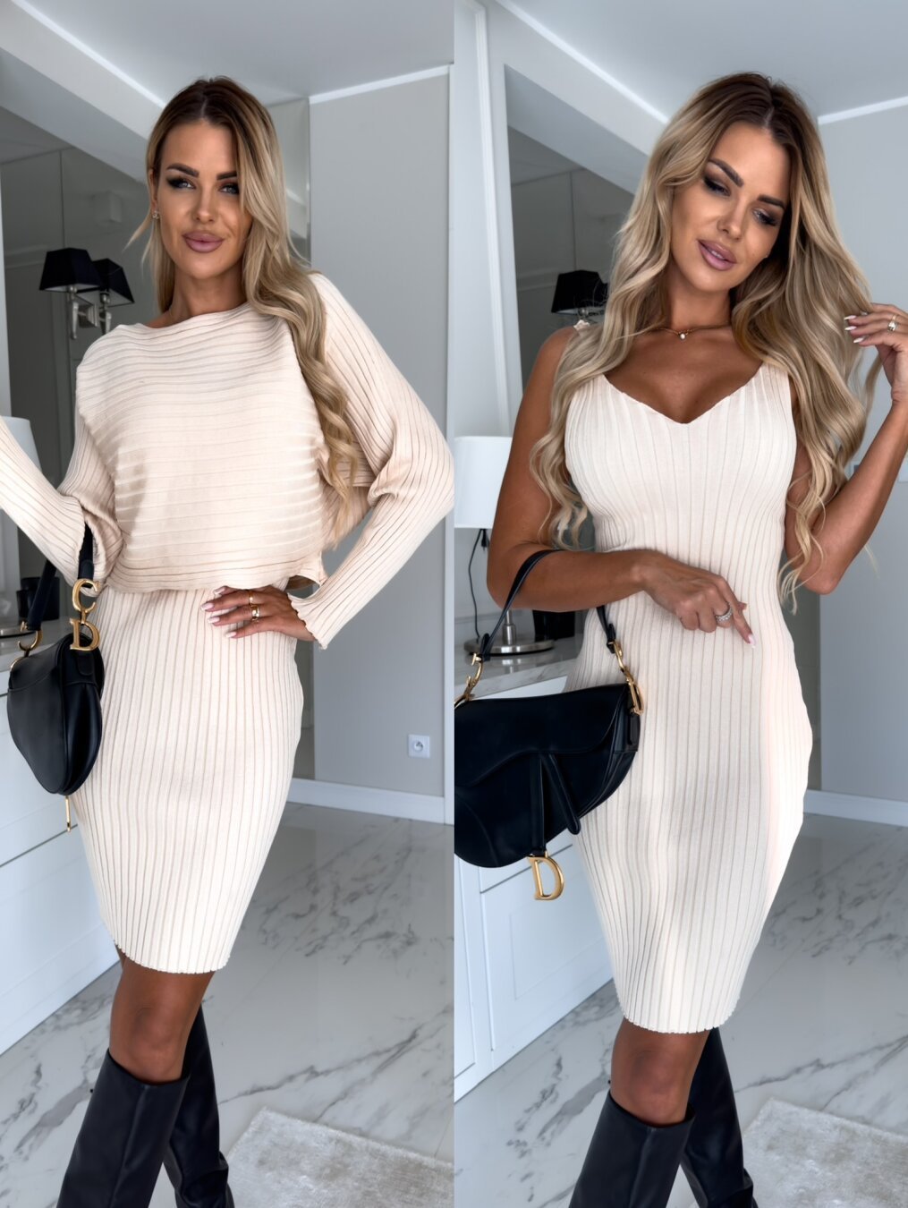 2-Piece Women's Stripe Top & Suspender Skirt Set – Autumn/Winter Fashion